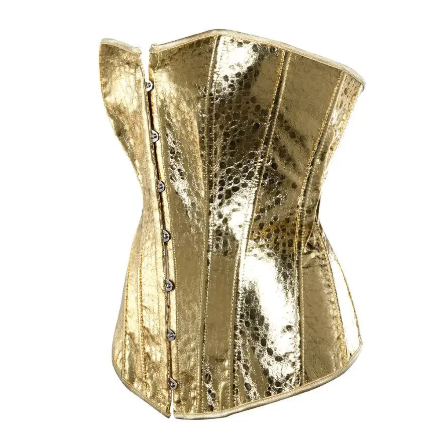 Gold Silver Vintage Leather Corset Top For Women Steampunk Burlesque Bustier Overbust Lingerie Plus Size Sexy Corselet Costumes