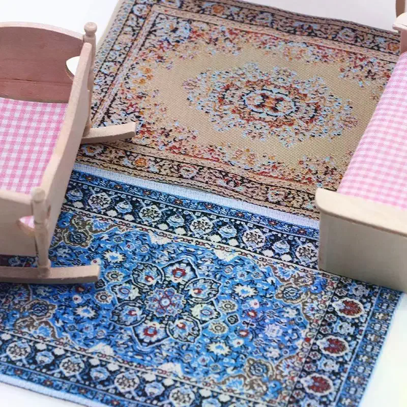 Floral Pattern Mat Mini House Decor Turkish Style Miniature Weaving Rug Dollhouse Carpet Doll Accessories Floor Coverings