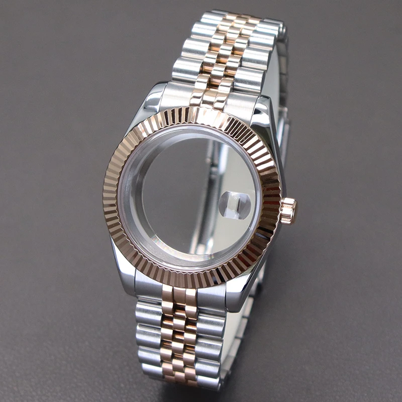 Silber- und Roségoldfarbene 36mm 40mm Luxus-Herrenuhrengehäuse mit Armband für NH34 NH35 NH36 NH38 Miyota 8215 Uhrwerk Zifferblatt Oyster Datejust – Detail 9