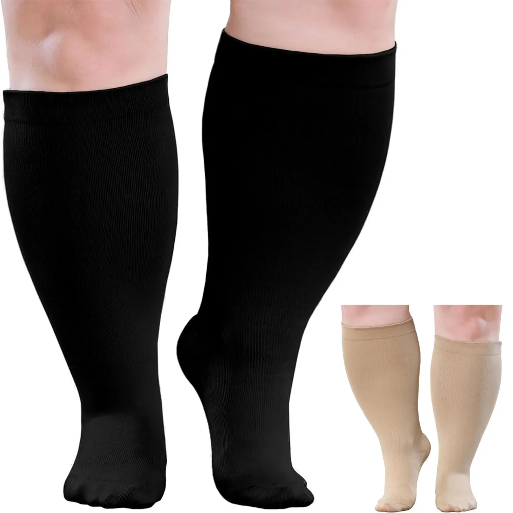 1 Paar Kompressionssocken in Übergröße, breite Wade, für Damen und Herren, 20–30 mmHg, medizinische Qualität, Unterstützung für Durchblutung, Stillen, Reisen
