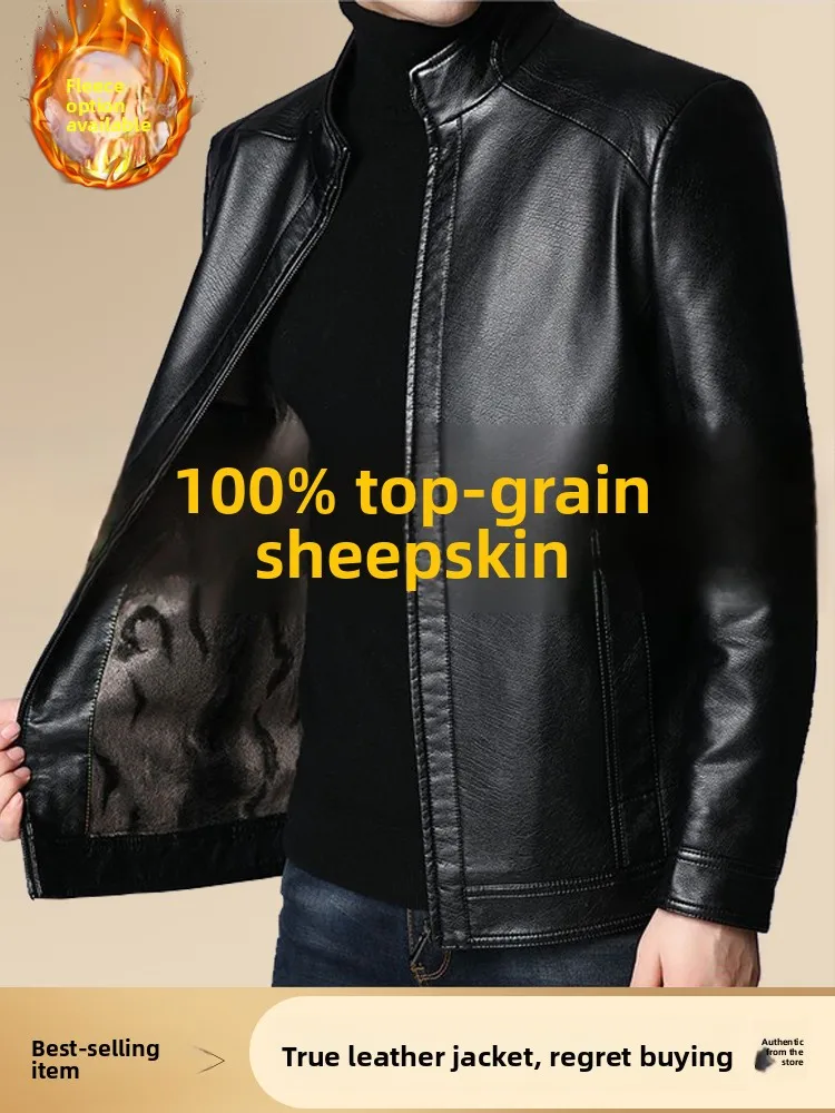

Haining Genuine Leather Jaet Men's Autumn Winter Thiened Soft eepskin Coat Warm Casual Faion Busin Casual Sle
