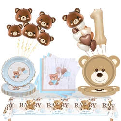 Teddy bear themed disposable tableware plates napkin tablecloths Teddy Bear Party Decor balloons kids Birthday Party Decorations