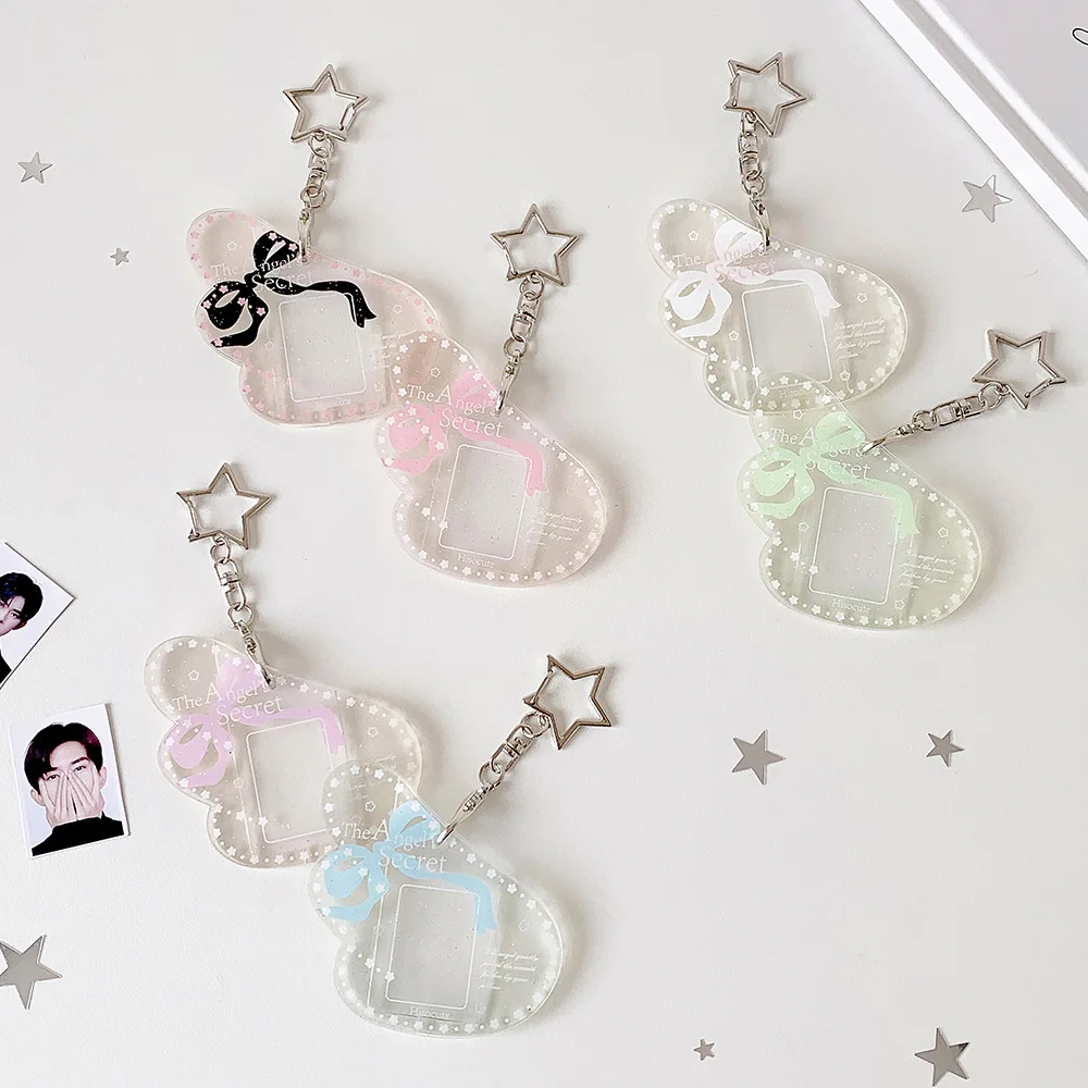 Girl Transparent Wings Star Keychain Pendant Student 1 Inch ID Photo Photobooth Charm Card Holder