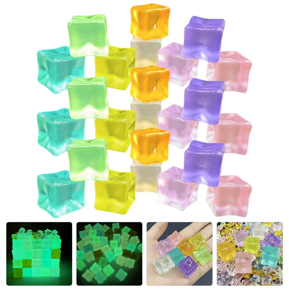 30 Pcs Luminous Ice Cubes Fake Artificial Accessories Colored Acrylic Decorative