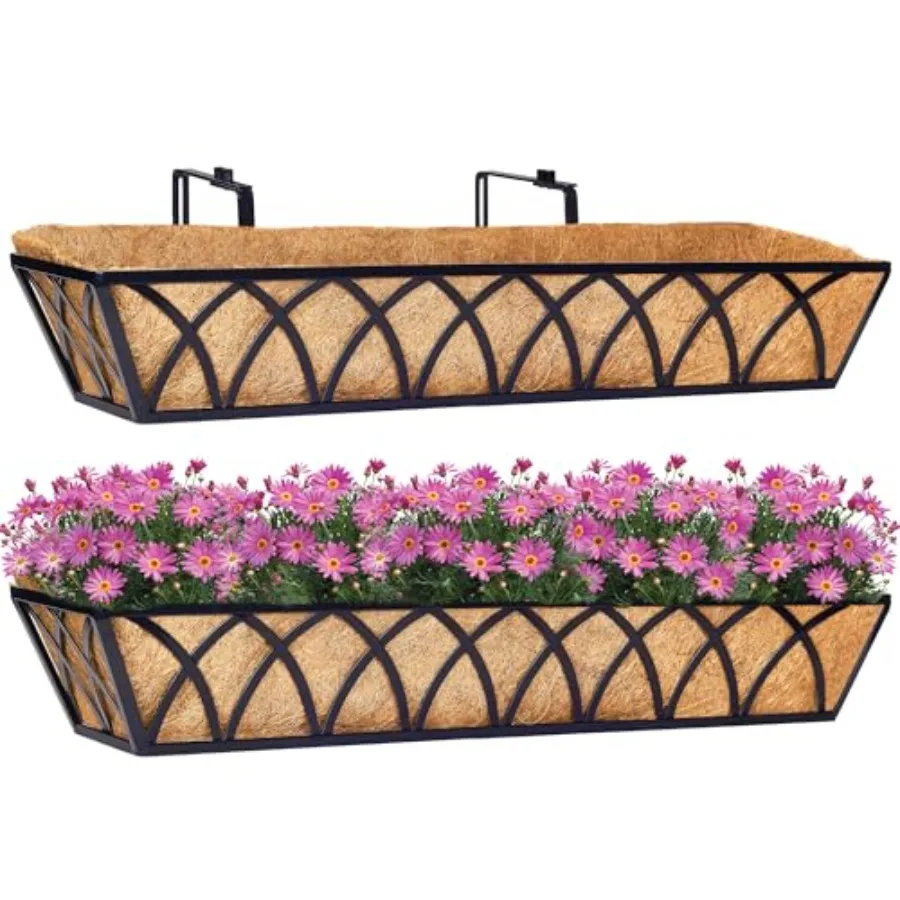 

30-дюймовая оконная кашпо-коробка с кокосовым вкладышем, набор из 2 штук, 30 оконных коробок-корыт для лошадей с кокосовым волокном, металлическая подвесная кашпо для цветов