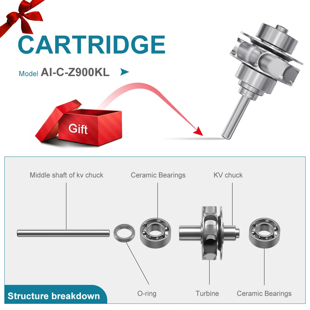 Dental tool repair new type optical fiber LED ceramic bearings rotor turbine for  stainless steel handpiece Z900KL standard head