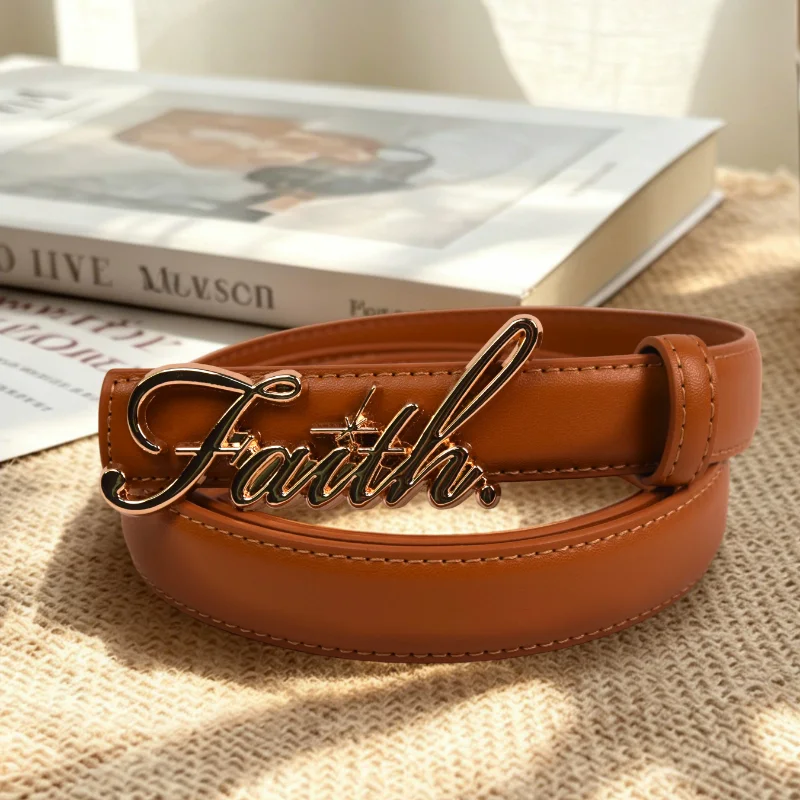 Women's Belt with Adjustable Luxury Signature Buckle Design, for Jeans & Dresses, Y2K Style Soft Comfortable Waist Belt