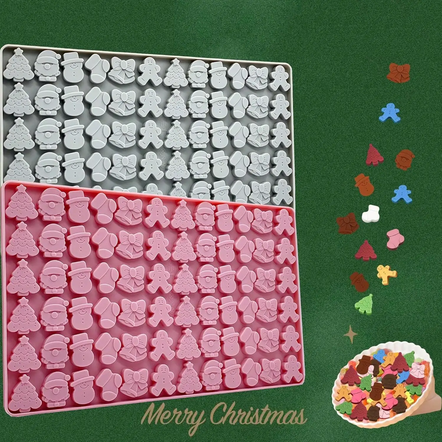 Weihnachtliche Silikonformen mit 72 Mulden - Mini-Weihnachtsbaum-Formen mit Lebkuchenmann, Weihnachtsmann-Formen für Süßigkeiten, Schokolade und Fondant – Detail 10