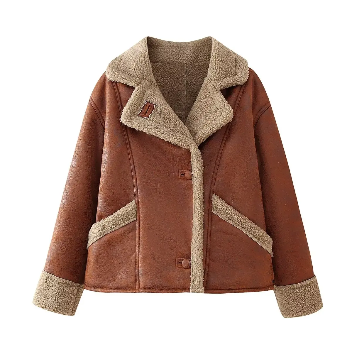 

Vintage Women Lamb Velvet Fur One-piece Jacket Wool Blend Coat Loose Lapel Jacket Winter Warm Tweed Overcoat Fashion Outerwear