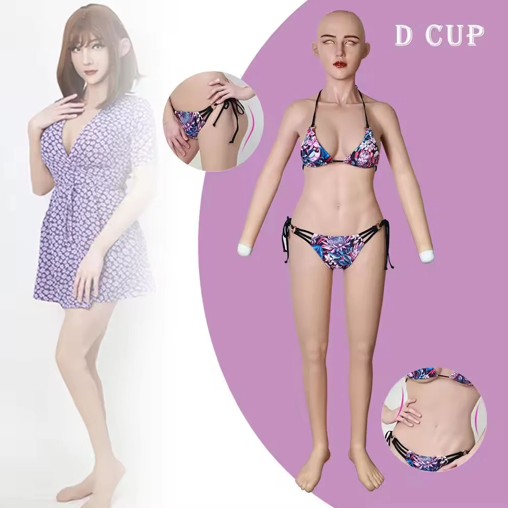 

Realistic Open Back Silicone Full Bodysuit with Head Feet D Cup Fake Breast Form for Crossdresser Drag Queen Transgender Cosplay