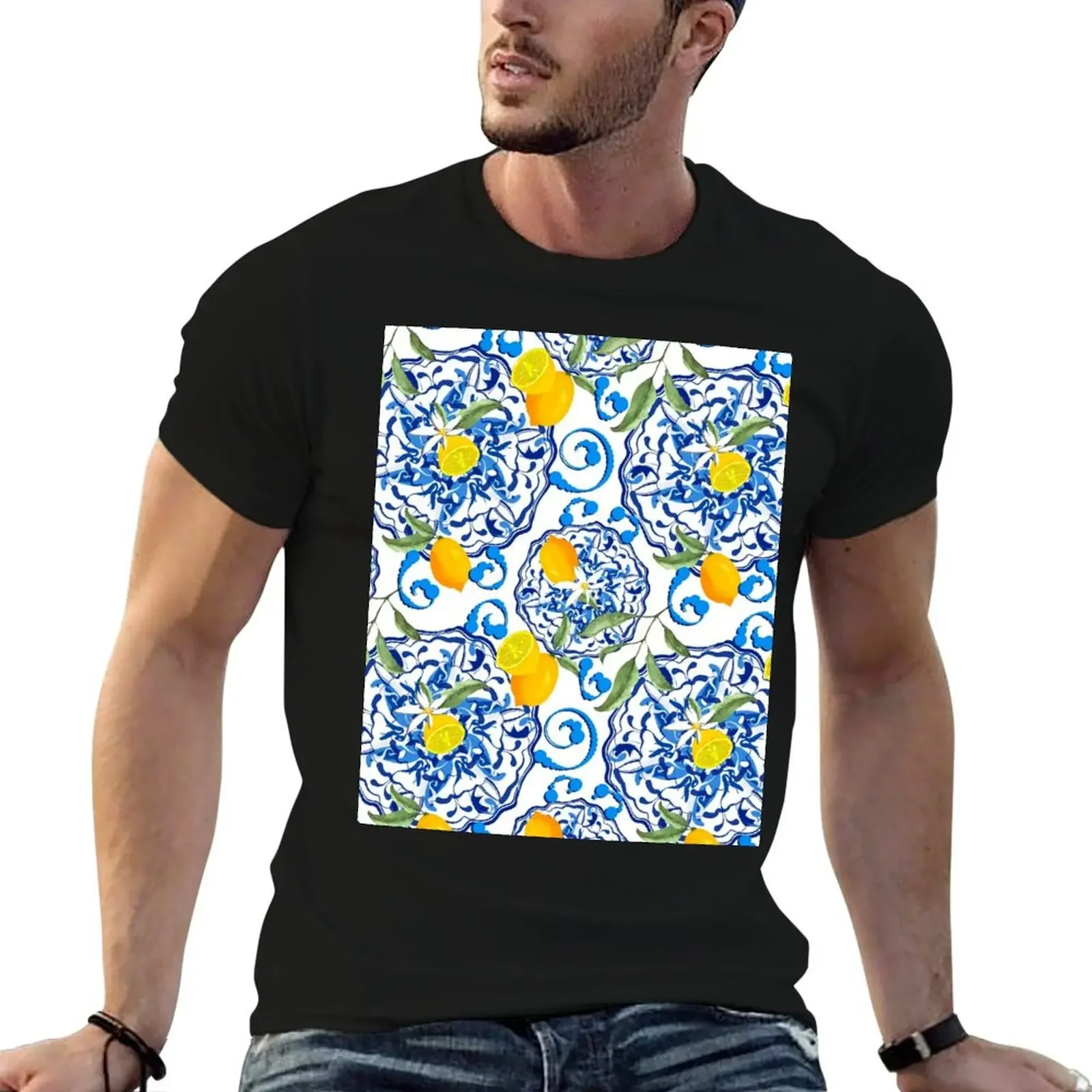 

Summer,citrus,mosaic background ,Mediterranean style,lemon fruit pattern T-Shirt animal prinfor boys hippie clothes t shirt men