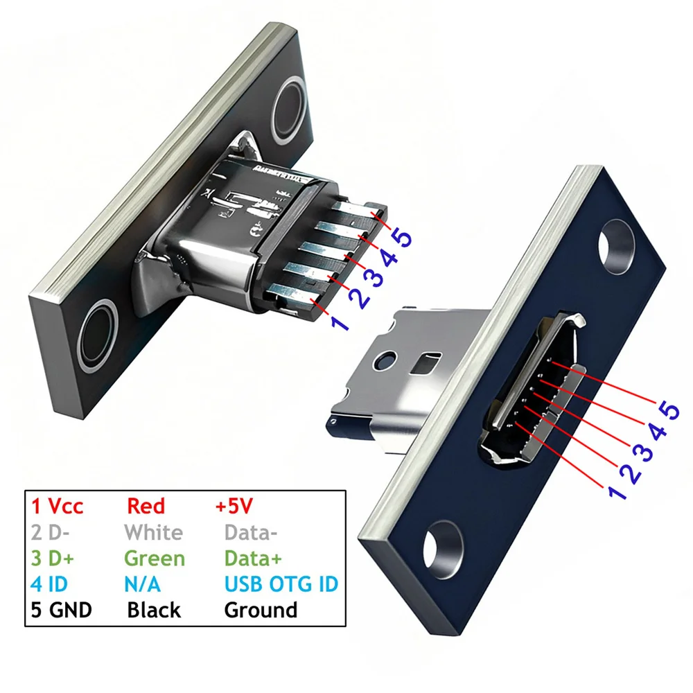 5pcs/set DIY OEM Micro-USB 5Pin Female Type-B Socket Connector Panel Mount Type with PC Board USB 2.0 Pinout