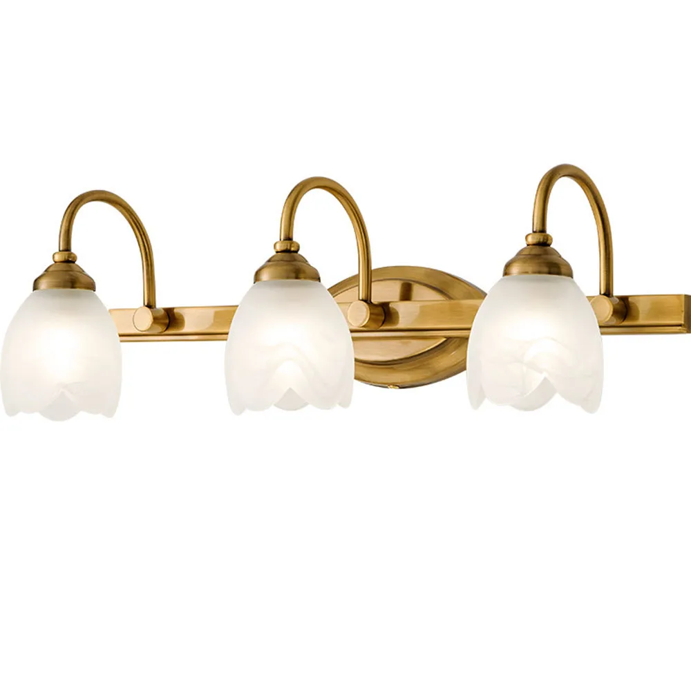 Vintage Gold LED Bathroom Mirror Wall Light Frosted Glass Petal Sconce 2 3 4 Lights American Brass Vanity Lighting Fixtures