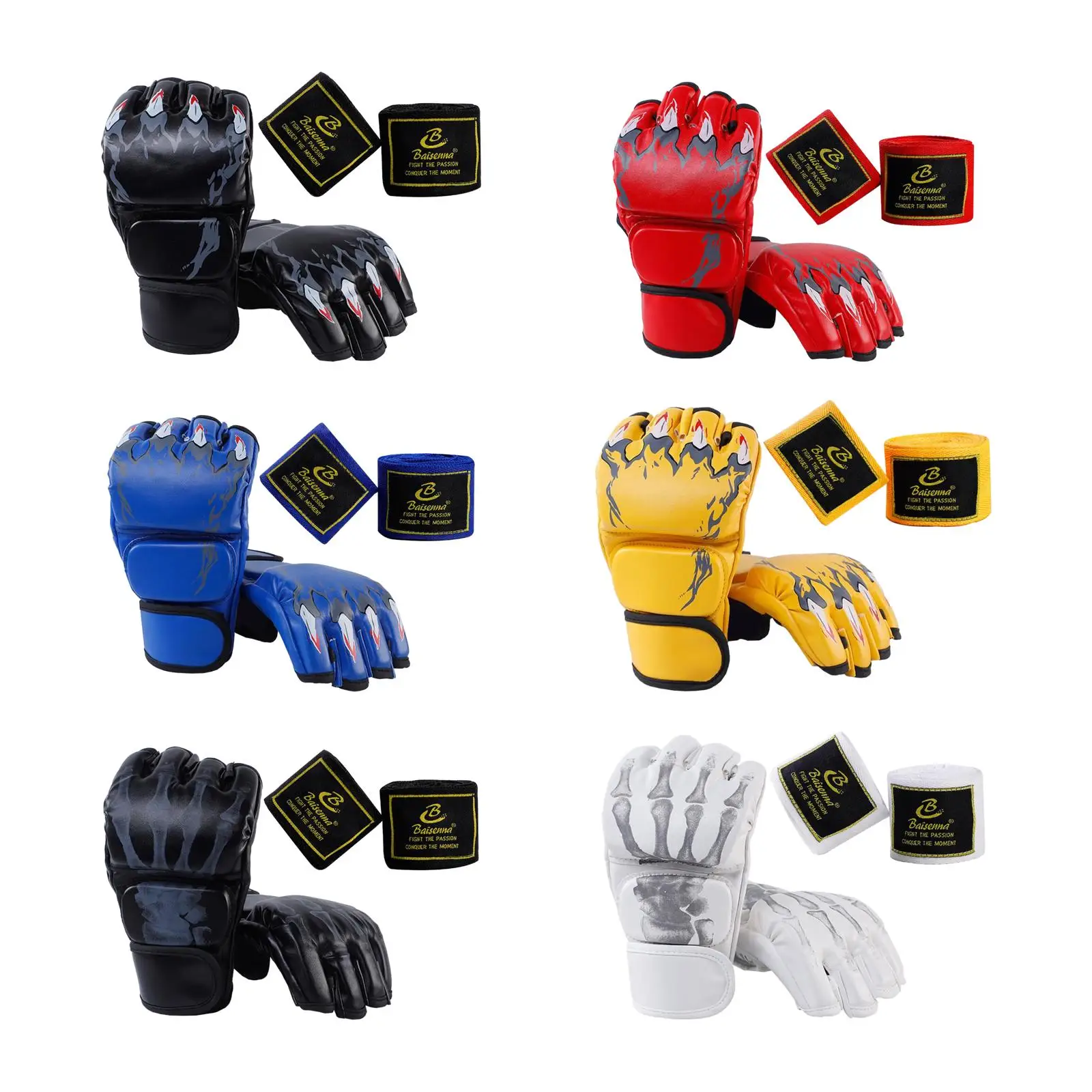 

Half Finger Boxing Gloves for Adults PU Leather MMA Gloves for Muay Thai Karate Fighting Grappling Kickboxing Punching Heavy Bag