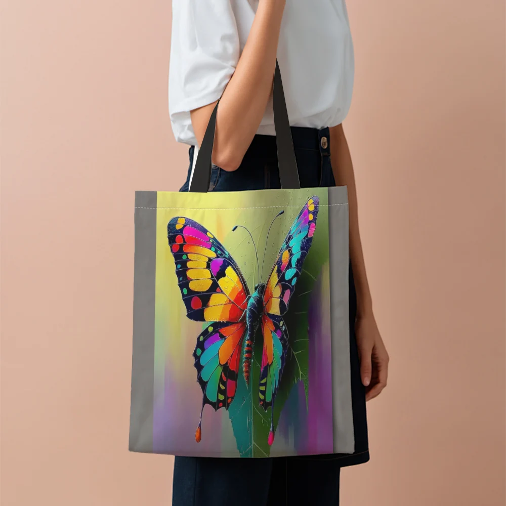 

1pc, Elegant shopping bag vivid butterfly 100% polyester party Perfect for Foldable, washable, high-quality supermarket shopping