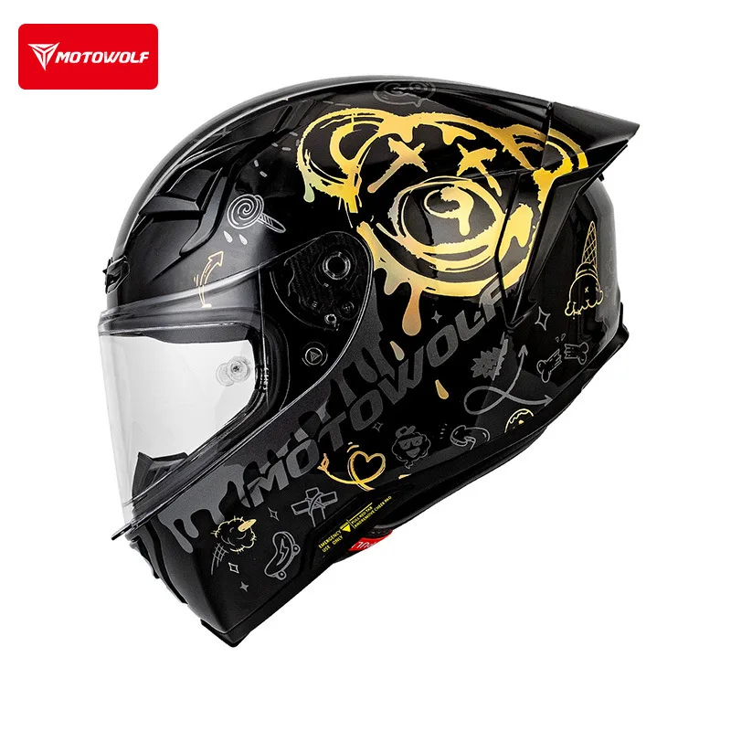 MOTOWOLF Full Face Motorcycle Helmet Small Spoiler Breathable 3C Certified All Season Lightweight Durable for Riding