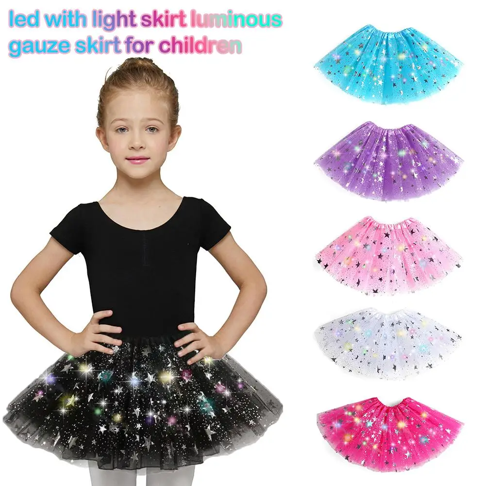 LED Glowing Light Women Tulle Star Skirt Short Tutu Skirt Skirt Net Dancewear Skir Mini Adult Big Pentacle Gauze Ballet Bou J4P4