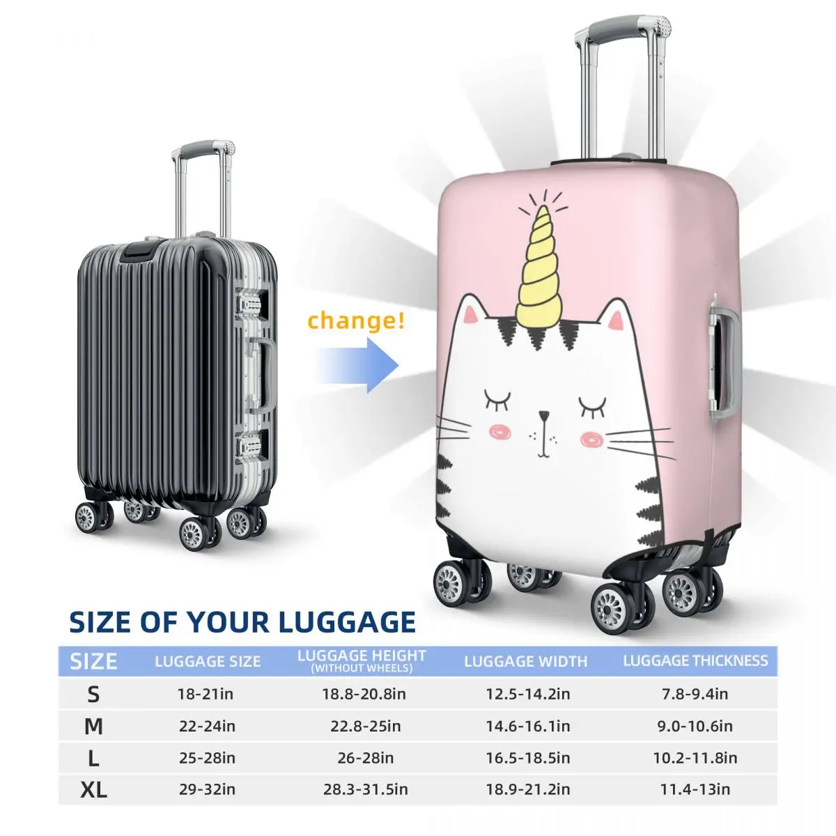 Cute Cat With Unicorn Horn Suitcase Cover Anime Business Protection Flight Practical Luggage Supplies