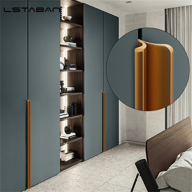 Gold Black Hidden Handles Long Kitchen Cabinet Pulls Drawer Pulls Aluminum Alloy Furniture Handles Cupboard Pulls Wardrobe Pulls