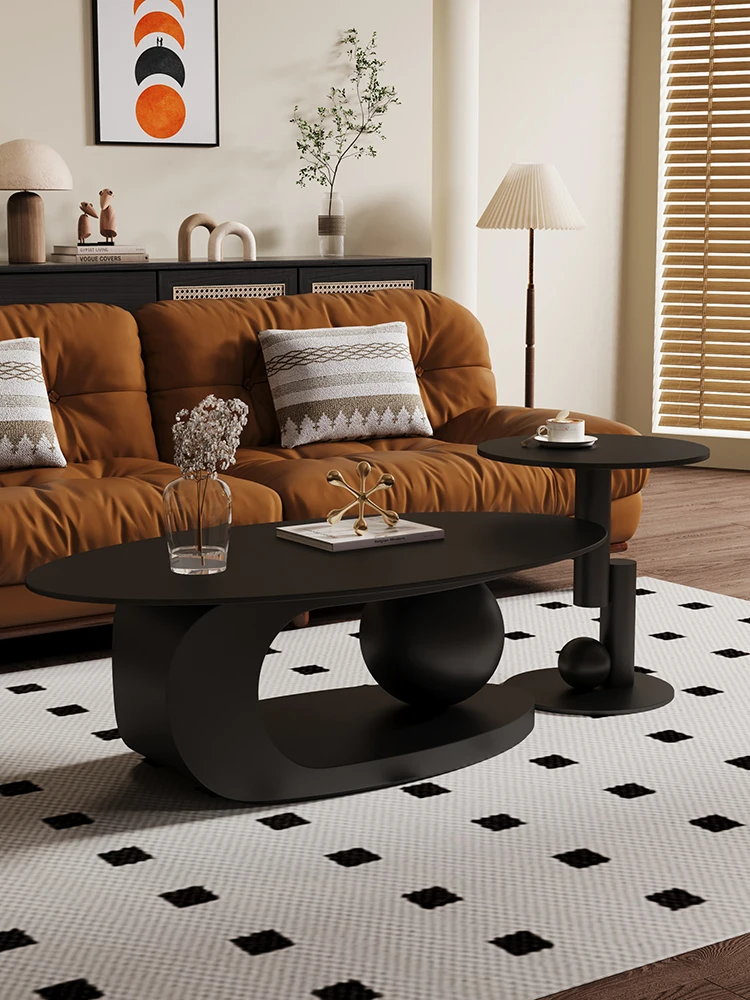 Black slate coffee table living room 2024 new light luxury high-end small household oval creative coffee table table