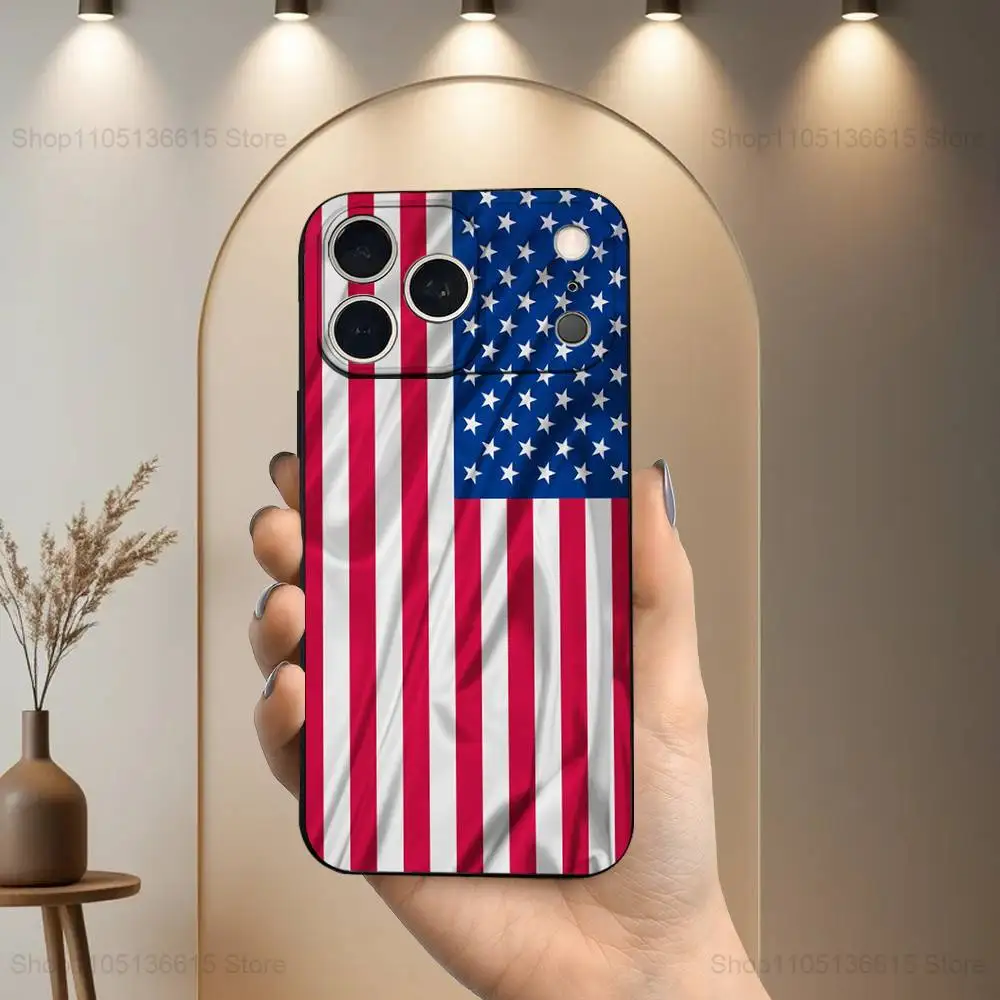 Capa de telefone com bandeira americana de arte legal para iPhone 17,16,15,14,13,12,11,Plus,Pro Max, XS, X, XR, SE, Mini, 8,7, capa preta de silicone macio