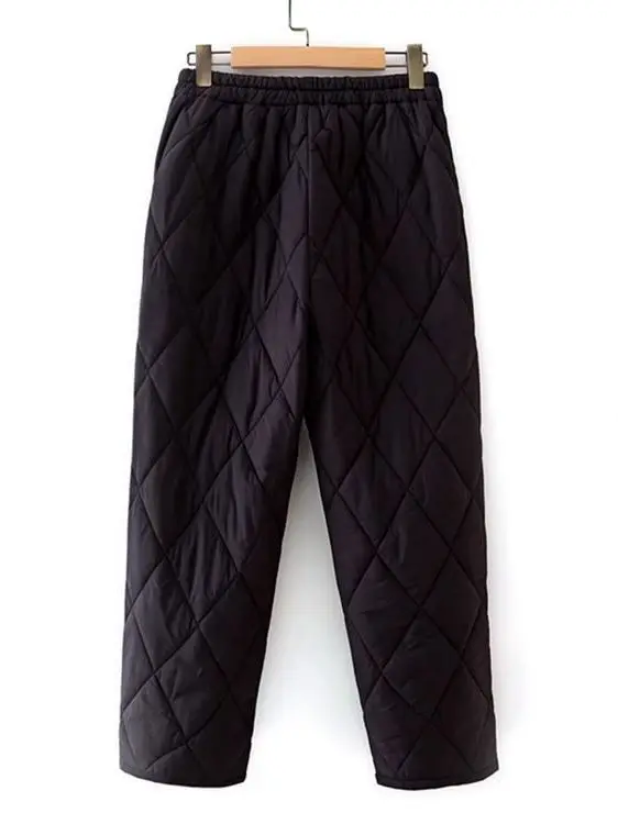 Thickened Cotton Pants Diamond Grid Men's plus Size Elastic Waist Warm Cotton Trousers Dad Straight Tube Mid-Aged And Elderly...