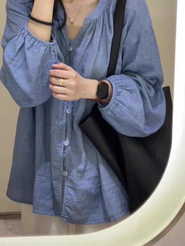 

Ladies Lightweight Long Sleeve Sun Protection Shirt Casual Elegant Style Summer 2026 New Loose Fit Shirt Korean Style V-Neck