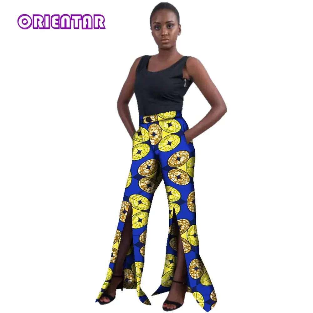 Fashion Split Bell Bottoms Trousers Women African Wax Print Pants African Clothing Cotton Women Long Pants Flare Bottoms WY2971