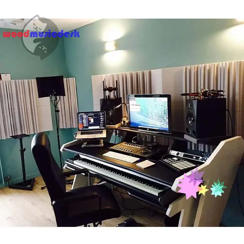 Music Production Desk Recording Studio Workstation MIDI Mixing Console Table Keyboard Bookcase Electric Piano
