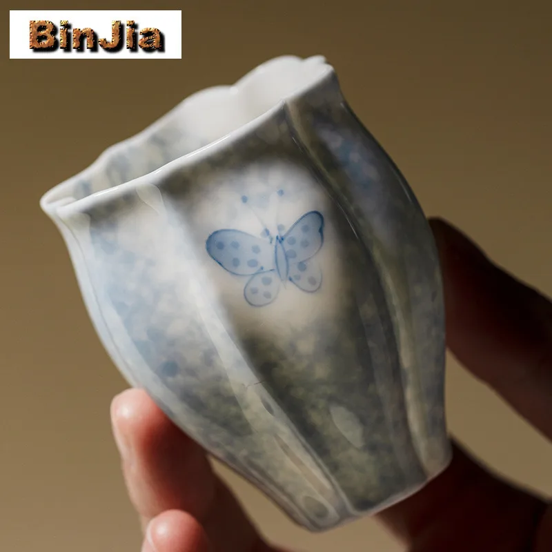 60ml Hand-painted Butterfly With Coaster Teacup Zen Tea Bowl Sample Tea Cup Tea-tasting Fragrance Cup Chazhan Master Cups Teaset