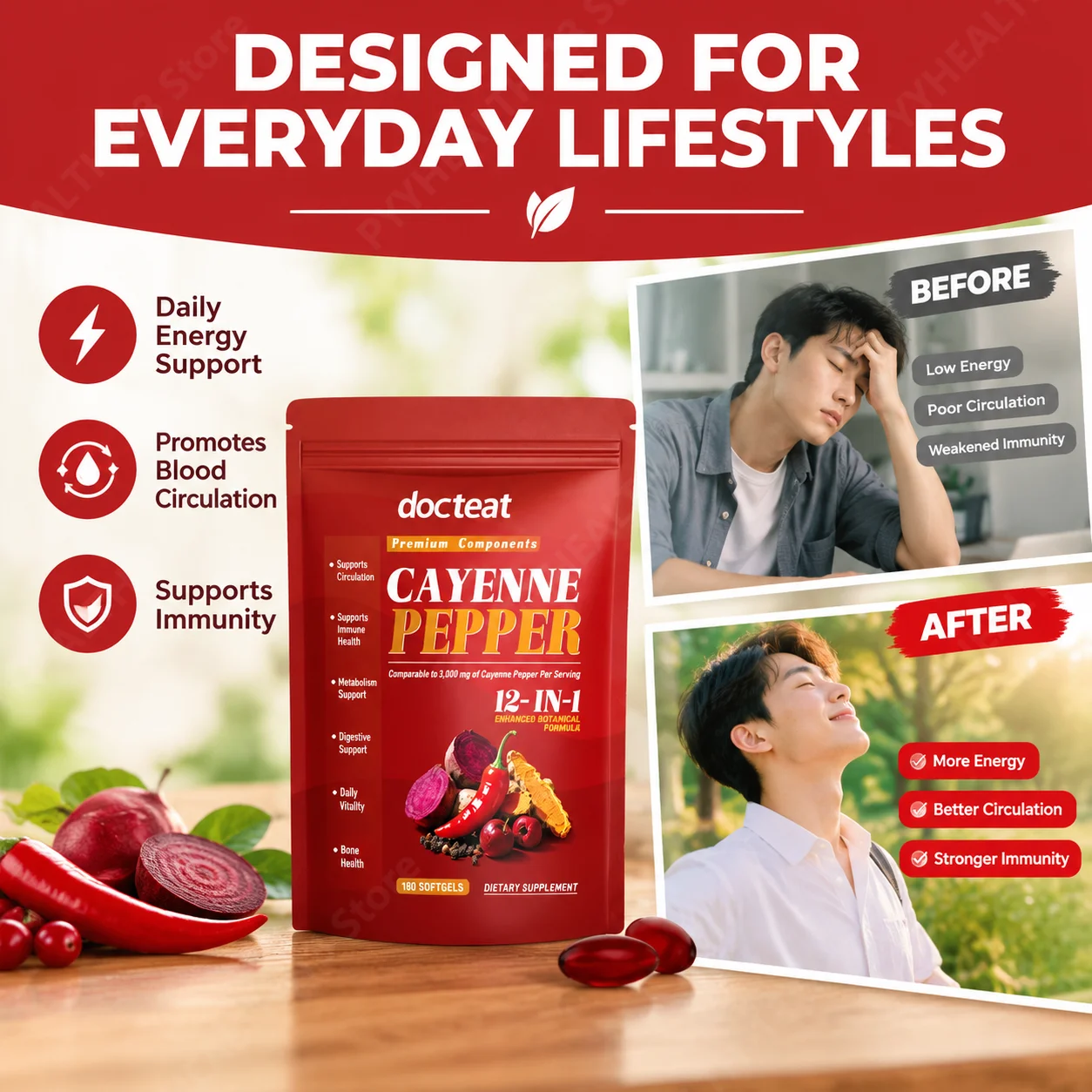 Chili Soft Capsules Provide Daily Energy Support Promote Blood Circulation and Enhance Immunity Hawthorn Extract 180 90 Days