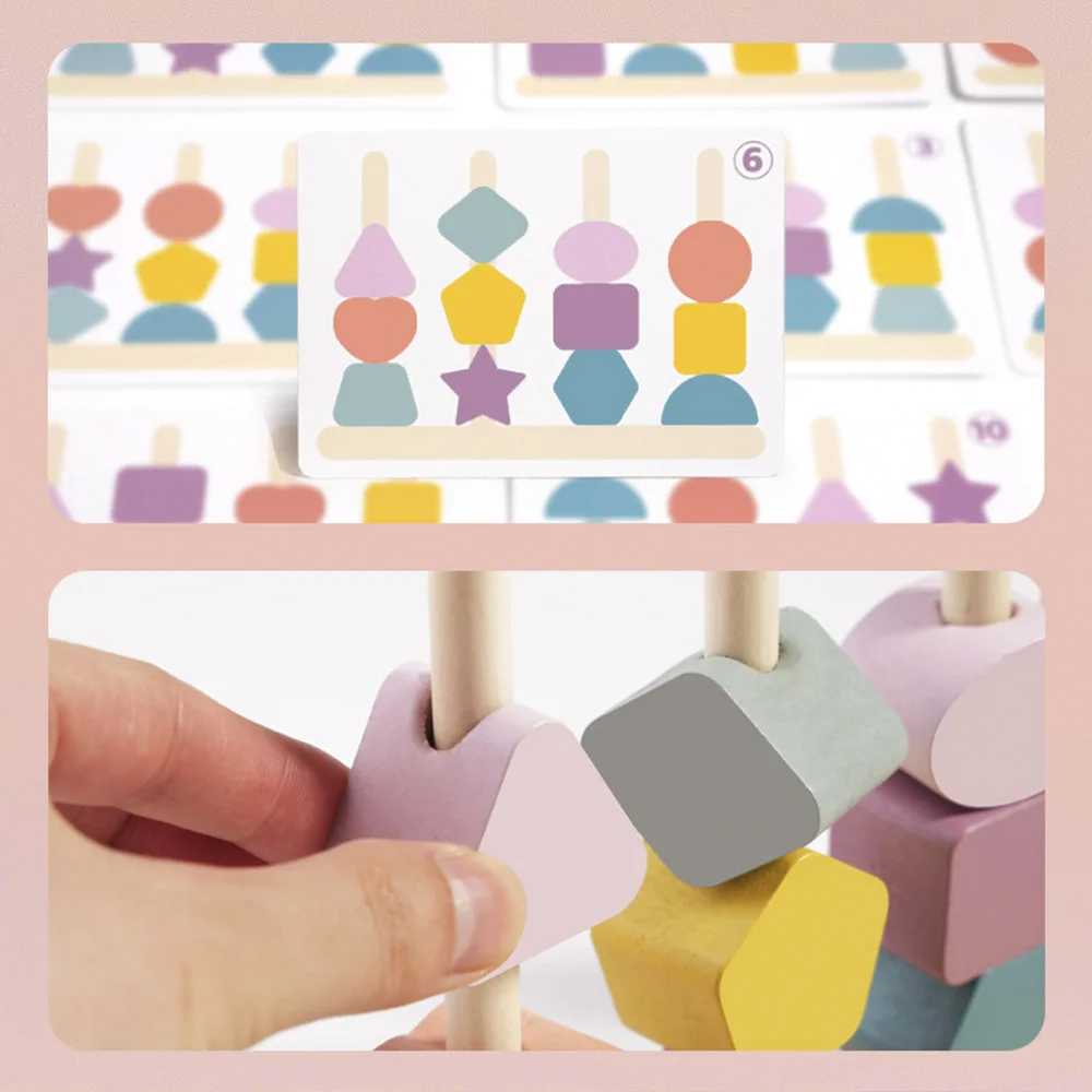ของเล่นไม้มอนเตสซอรี่สำหรับเด็ก เกมจับคู่สีและรูปทรง ตัวต่อลูกปัดหลากสี ของเล่นเสริมพัฒนาการด้านการรับรู้สี ของขวัญสำหรับเด็ก