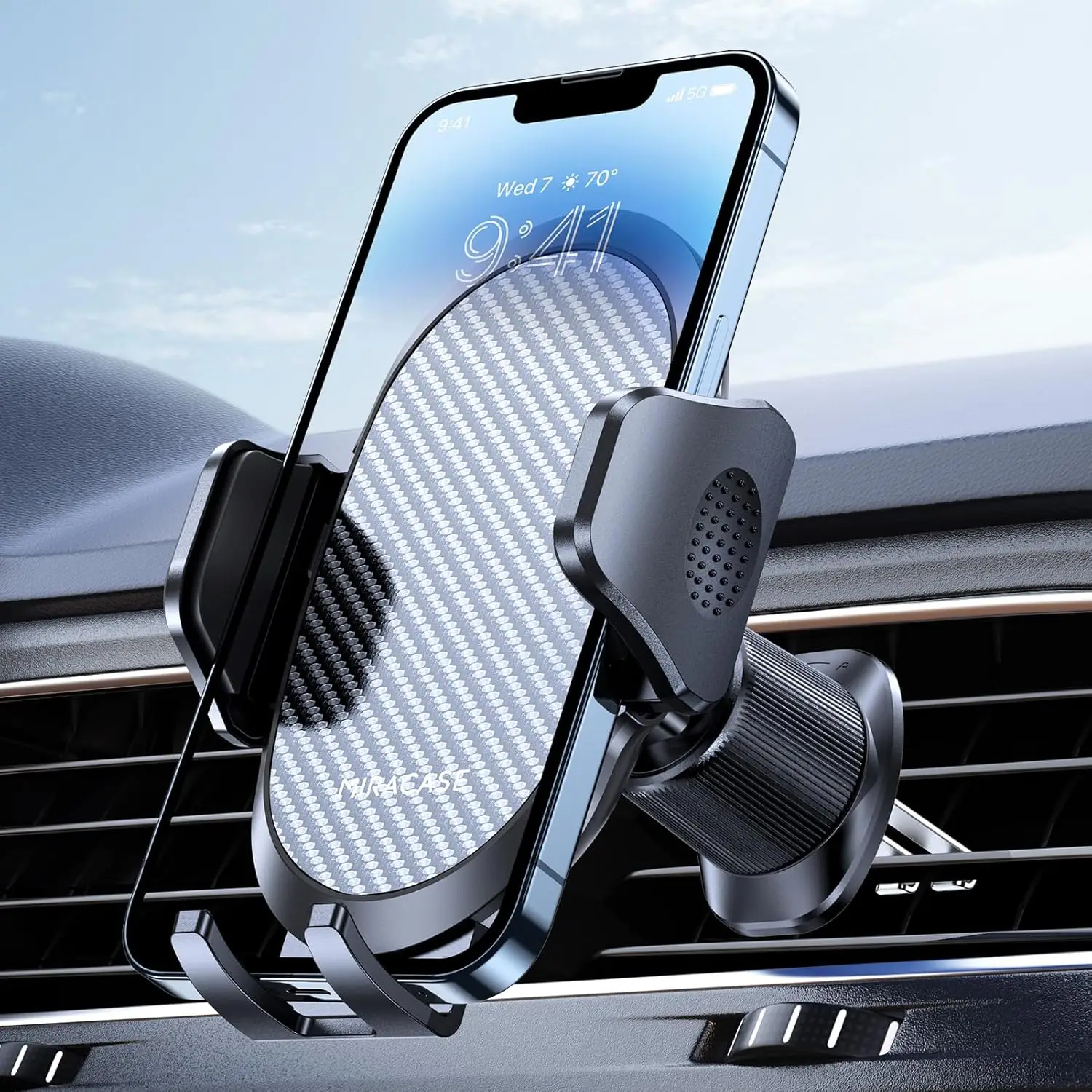 

Universal Car Phone Holder with Metal Hook Clip, Air Vent Mount for All Smartphones, Dark Black