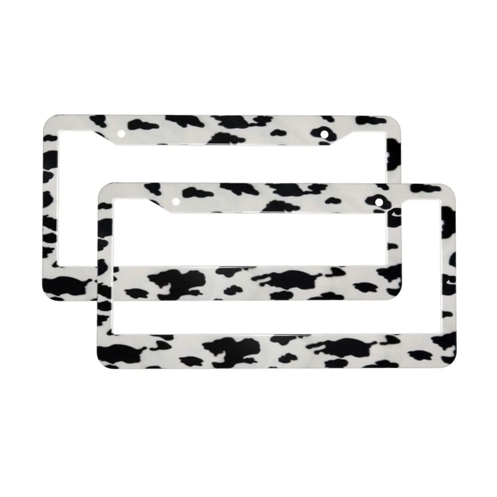 Vintage Black White Cow Print with Screws License Plate Holder Car Decoration Aluminum Alloy Car Parts American Specifications