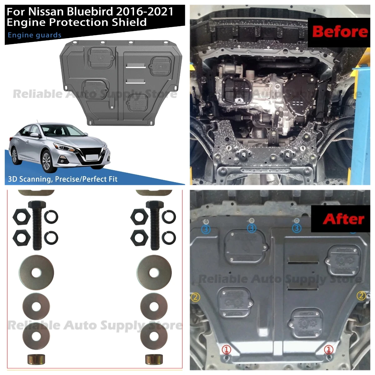

3D Scanned Precision Fit Underbody Engine Guard Shield For Nissan Bluebird 2016-2021, Complete Safety Coverage Easy Installation