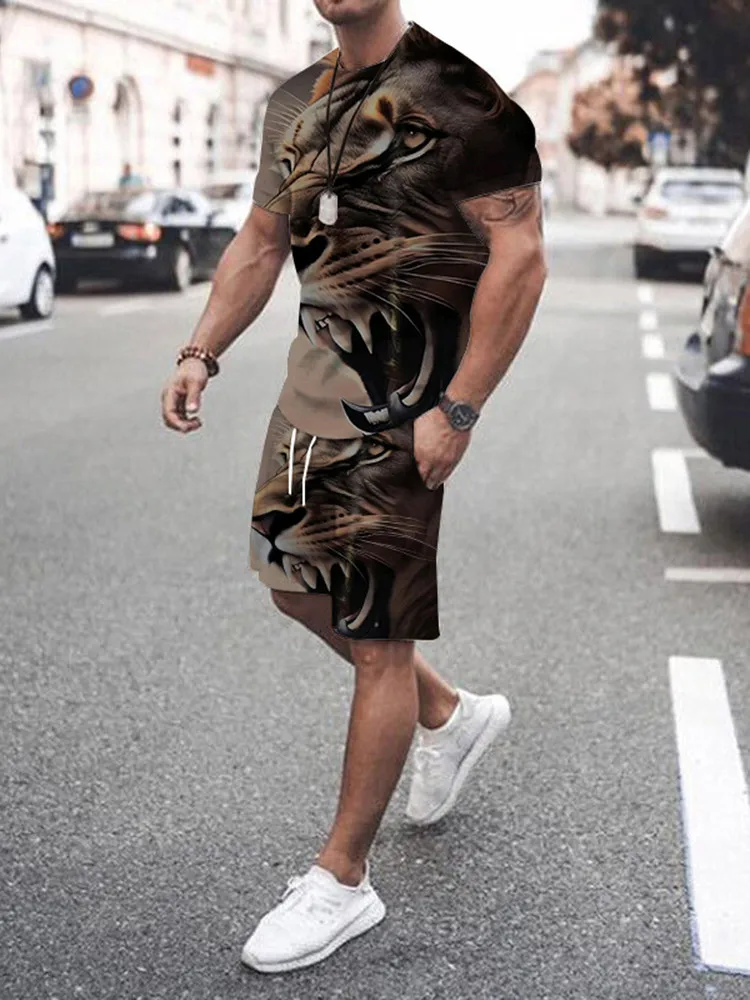 2024 nuevo traje de hombre Casual callejero de manga corta para hombre camiseta verano al aire libre pantalones cortos holgados cómodos estampado 3D