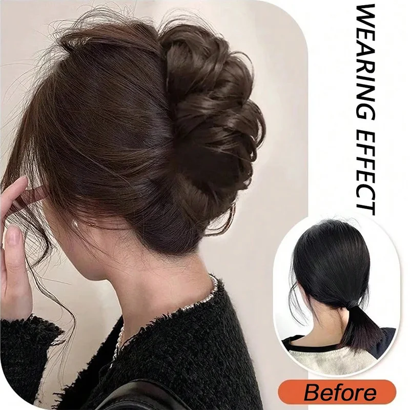 مشبك قصير مجعد في كعكة الشعر ملحقات الاصطناعية موجة أوبدو كعكة ذيل حصان الاستخدام اليومي فوضوي مجعد مخلب كعكة الشعر للنساء #4