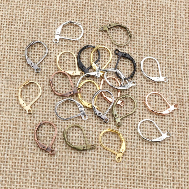 30-50 sztuk 15x10mm brąz złoto srebro Plated francuski dźwignia kolczyk haki drutu ustawienia bazy obręcze kolczyki dla DIY tworzenia biżuterii — zdjęcie 3