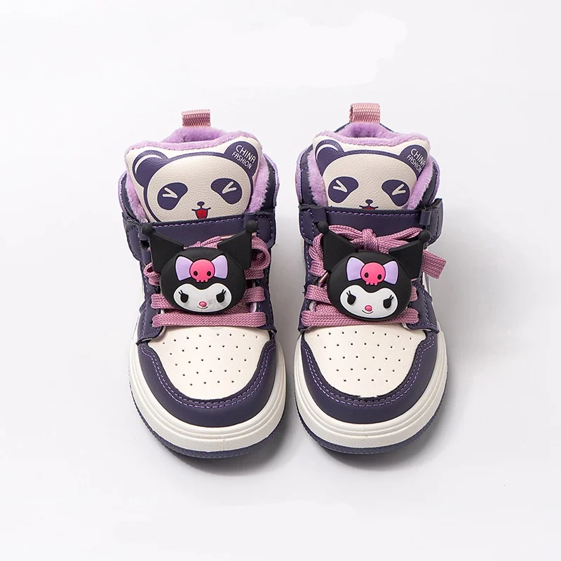 Kuromi Sport Shoes Winter Warm Cotton Shoes Kids High-Top Casual Sneakers Kawaii Kuromi Basket Shoes Girls Snow Shoes Size 26-37