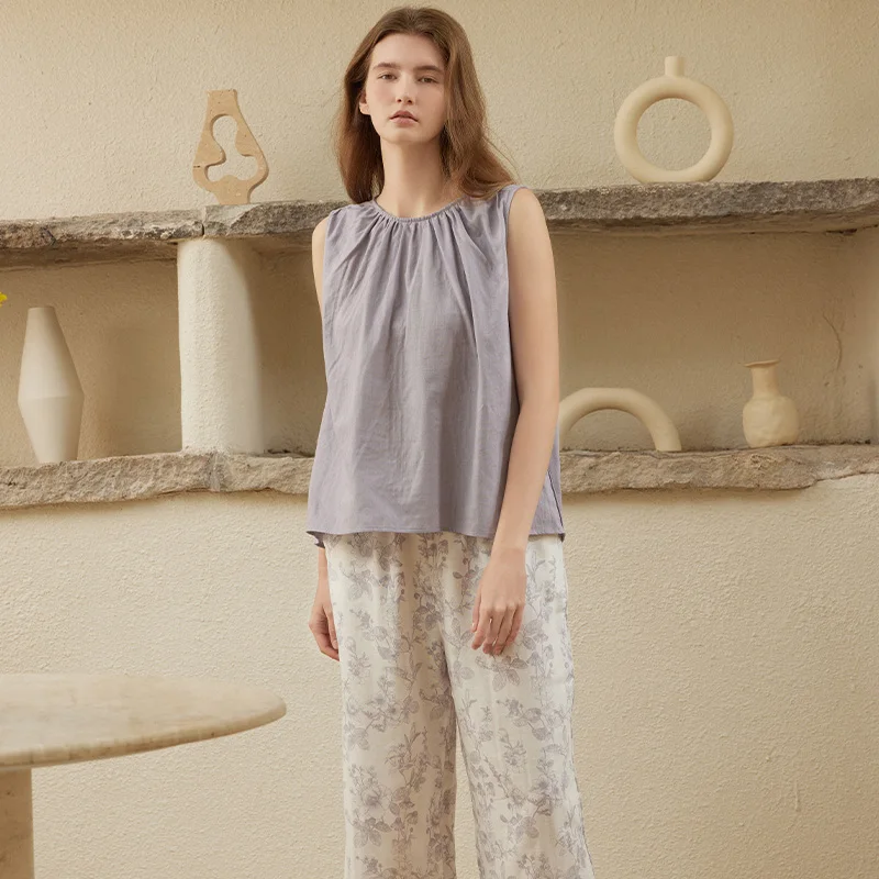 

Sleepwear women's sleeveless vest made of pure cotton gauze can be worn externally. Cotton thin pants for home wear