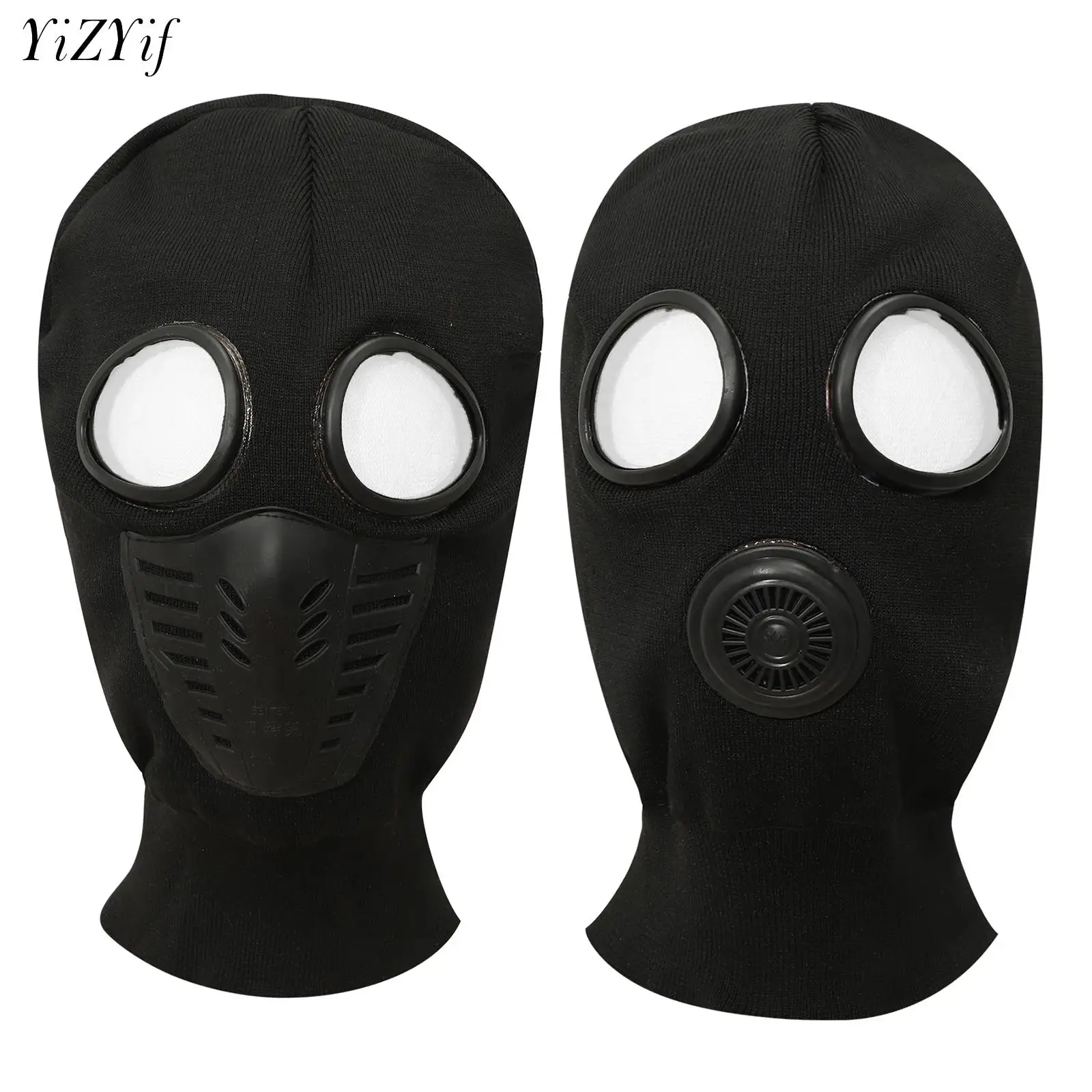 

Unisex Full Face Cover Mask Hoods Winter Elastic Knitted Beanie Cap with Glasses Balaclava Mask Halloween Cosplay Party Hat Mask
