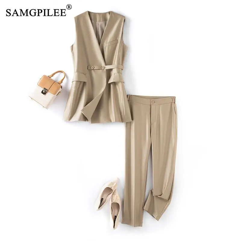

Two Piece Set For Women 2023 New In Matching Sets V Neck Tie Waist Suit Vest Harem Pants Europe Fashion 2 Piece Women's Suit 4XL