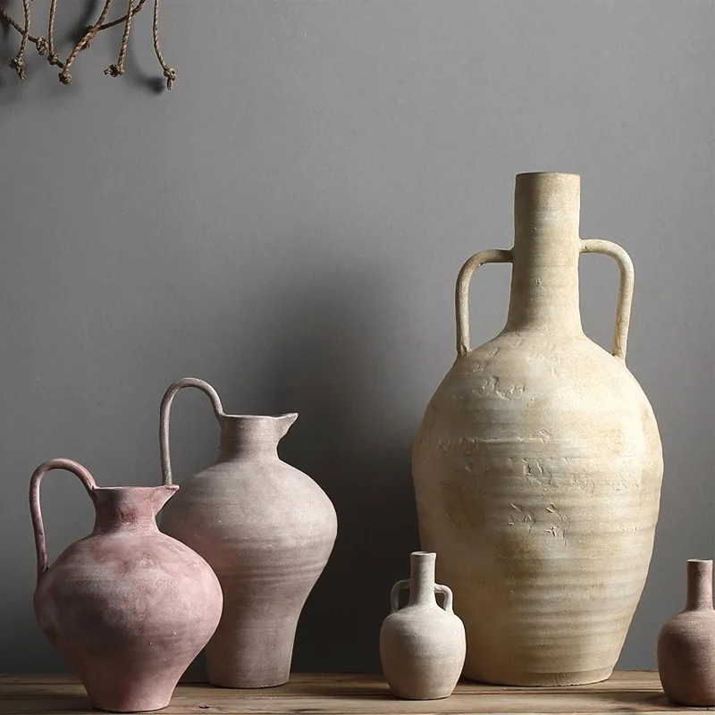 

Wabi Sand Wind Morandi Color Ceramic Vase Home Furnishing Model Room Bed and Breakfast Dining Table Soft Dried Flowers