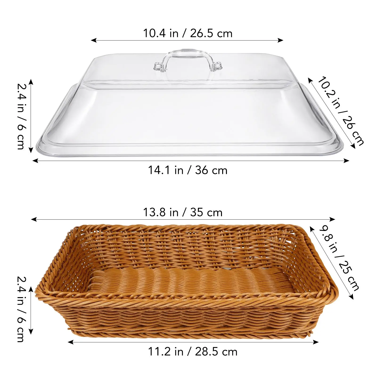 Tapa de cesta tejida de mimbre de imitación, cestas simuladas para servir pan de verduras, contenedores de almacenamiento acrílicos para el hogar,