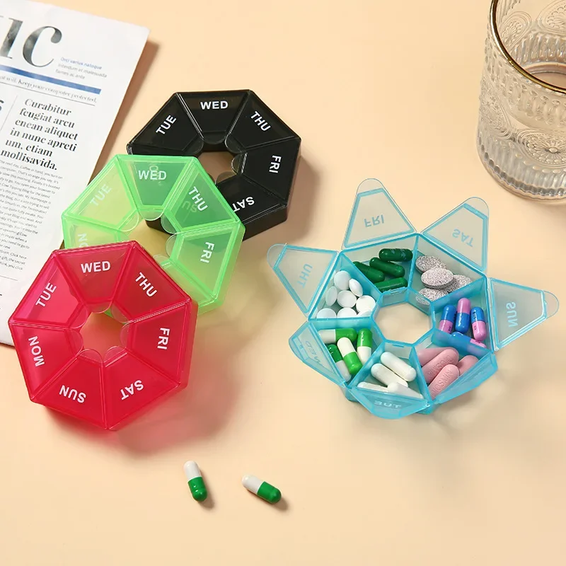 1 pçs 7 dias caixa de medicina pílula semanal tablet titular portátil viagem mini pequena caixa de comprimidos casos armazenamento organizador recipiente