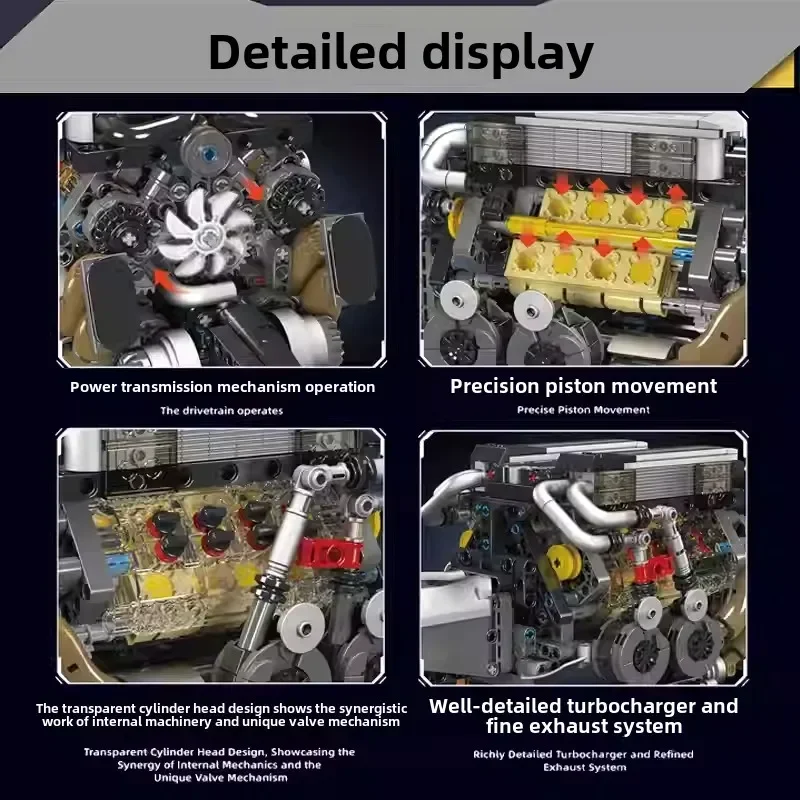 Motor v8 w16 kits de blocos de construção aeroengine brinquedo de construção motor drive simulação visual figura 3d modelo de carro coleção ornamento