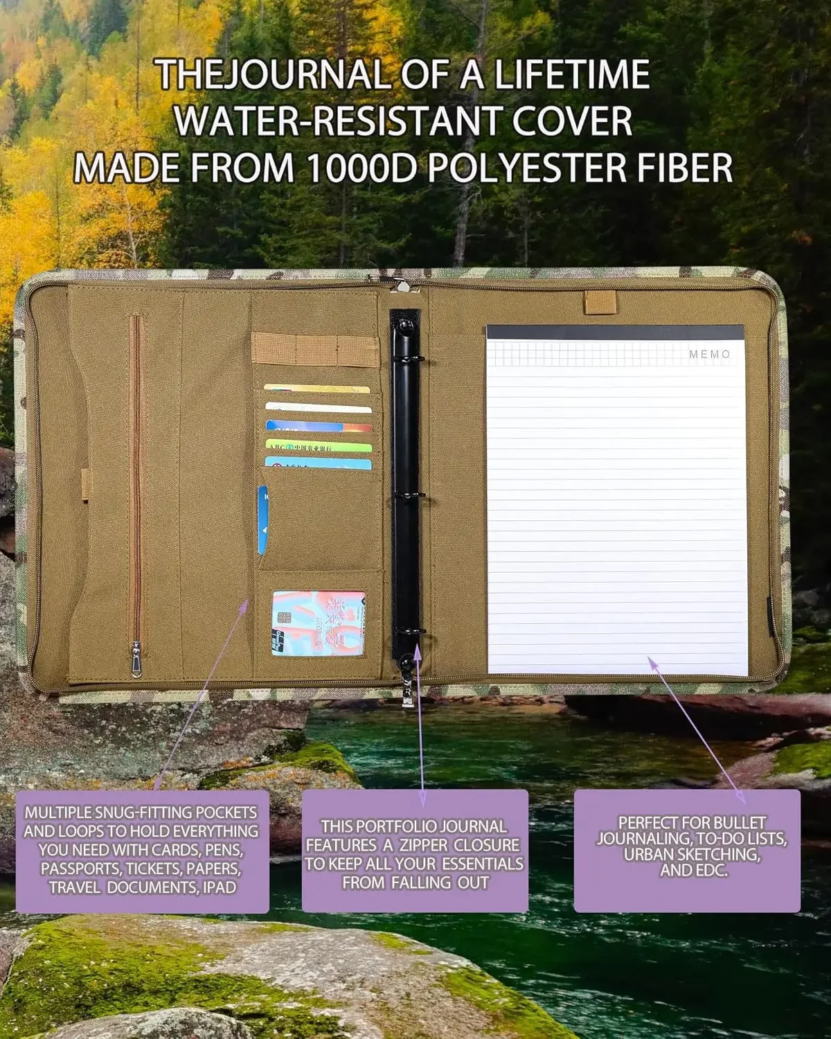 في الهواء الطلق Padfolio حلقة الموثق A4 التكتيكية غطاء للكمبيوتر الدفتري واقية دفتر الحافظة مقاوم للماء لوازم مكتبية الصيد