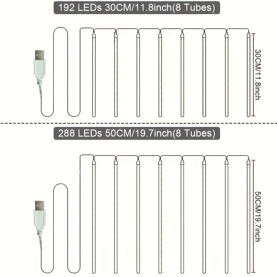 Waterproof USB LED Meteor Shower Rain Lights 30/50CM Falling Raindrop Fairy String Light for Christmas Party Patio Decor