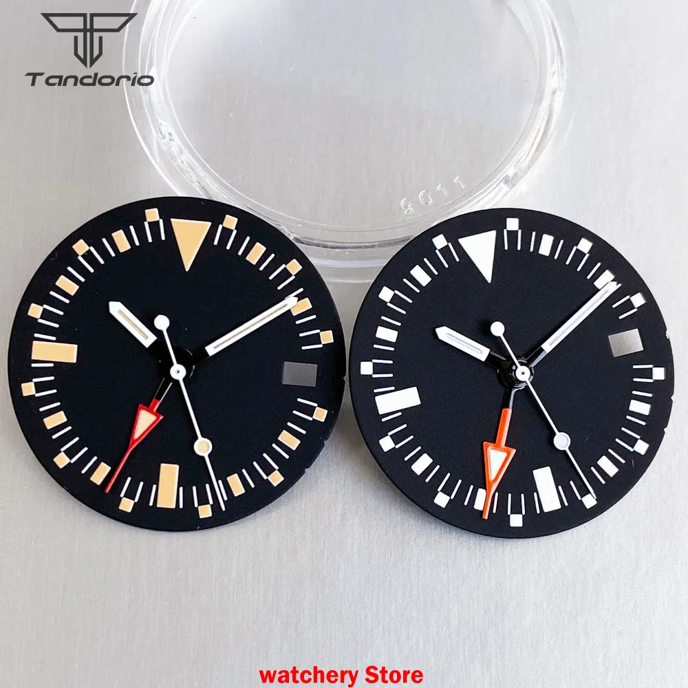 Tandorio New 29mm GMT Vintage Orange Marks Watch Dial Face Mod Watch Accessories Fit NH34 NH34A Movement Watch Parts Tool Set