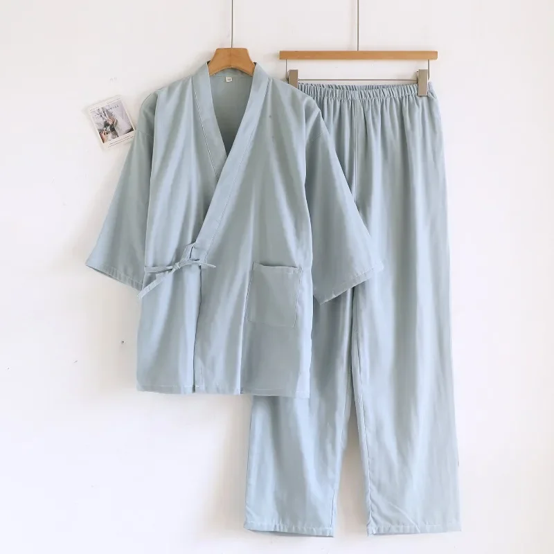 2026 New Spring/Summer Women's Japanese Kimono Set 100% Cotton Gauze Loose Home Clothes Sleepwear Two Piece Set Pajama Women - Image 3